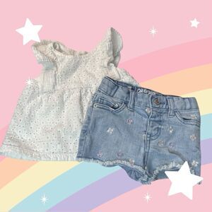 Cat & Jack Baby Toddler Girls Lace Tank Top Raw Hem Denim Shorts Set Sz 12M